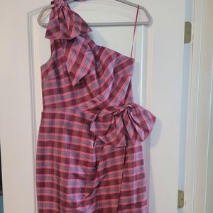 J Crew One Shoulder Pink Plaid Dress